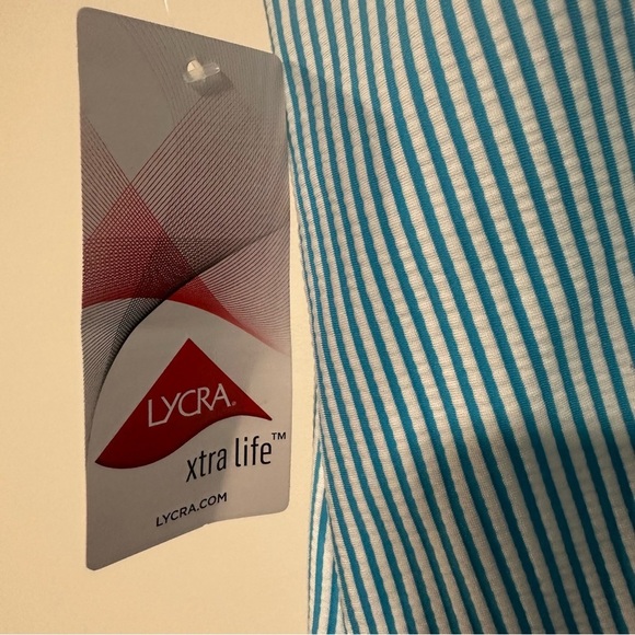 Lands' End Tankini Swimsuit Top Turquoise & Red Seersucker Underwire Size 8 NWT - Picture 4 of 5